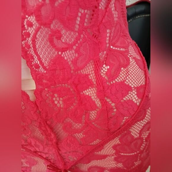 NWOT Red Lingerie Crotch Less Teddy w/G String Undies Size S - Picture 3 of 7